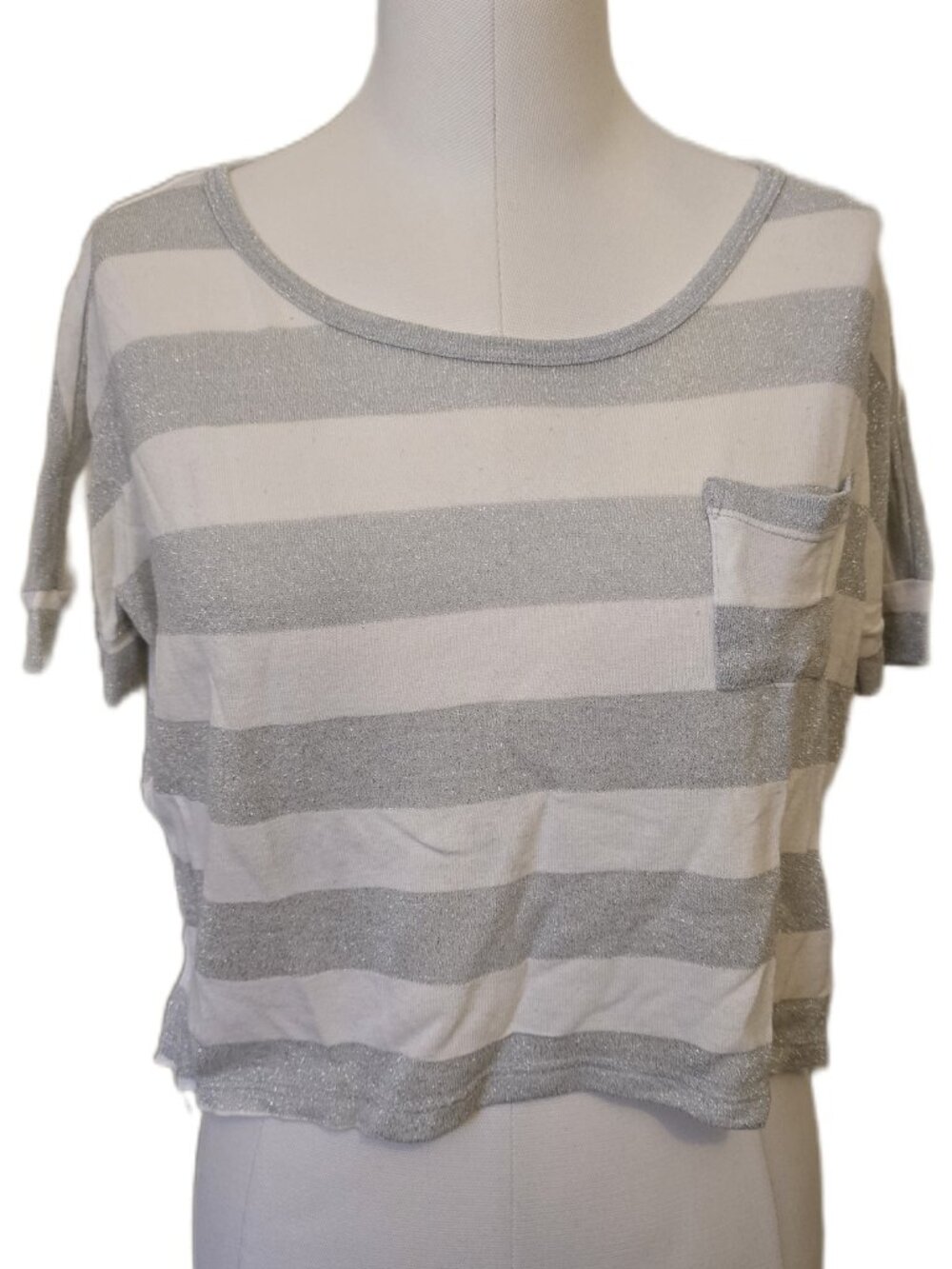 Vintage Y2K Shimmer Glitter Striped Boxy Crop Top Indie Sleaze T-Shirt Sparkle S